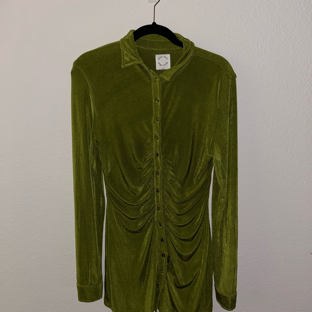 Olive Green Button-Up Women's Top